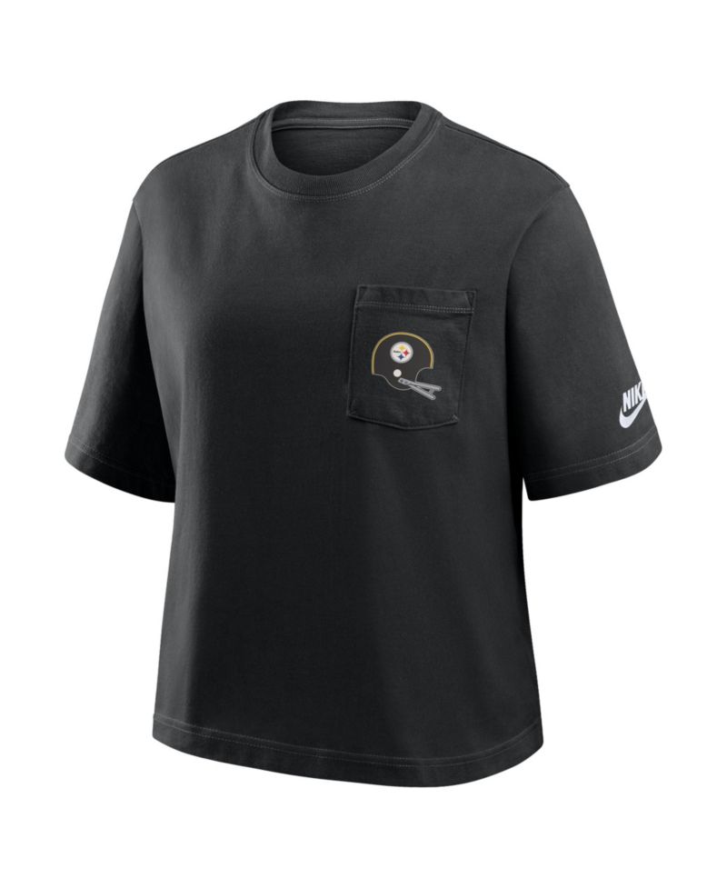 Women's Black Pittsburgh Steelers Rewind Pocket Boxy T-Shirt
