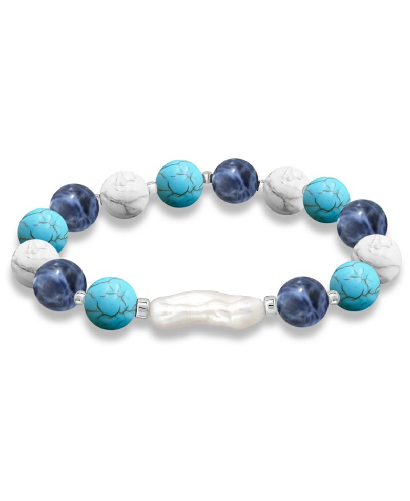 Genuine Stone Bead Biwa Pearl Stretch Bracelet