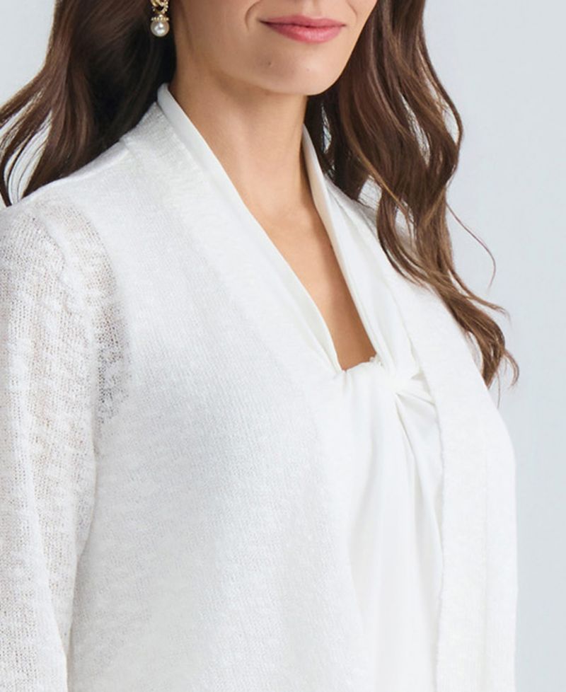 Women's 3/4-Sleeve Open-Front Sheer Cardigan, Regular & Petite