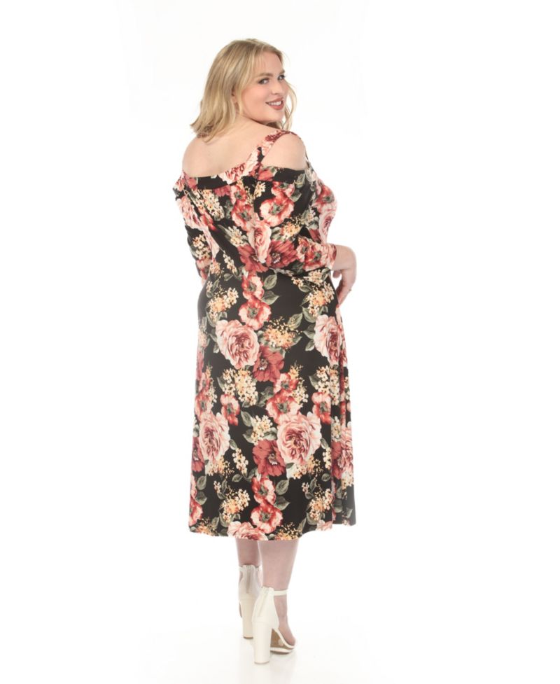 Plus Size Cold Shoulder 3/4 Sleeve Dress