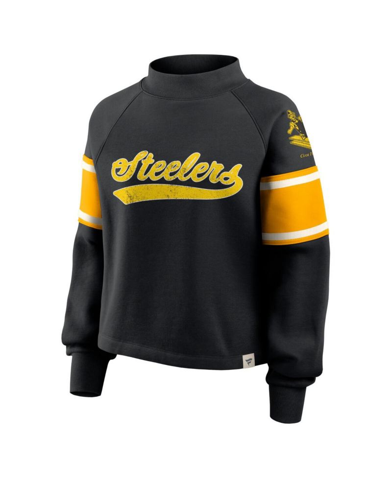 Women's Black Pittsburgh Steelers Oversized Hometown Toss Sweep Mock Neck Pullover Hoodie