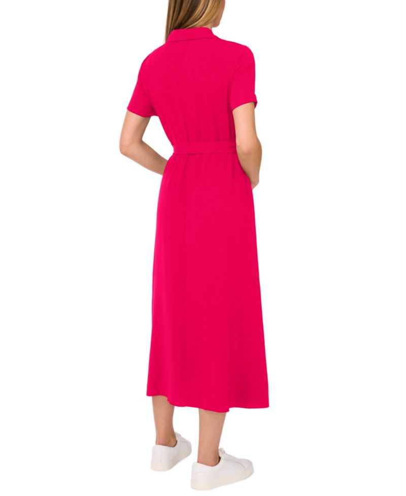 Women's Short-Sleeve Belted Midi Shirt-Dress