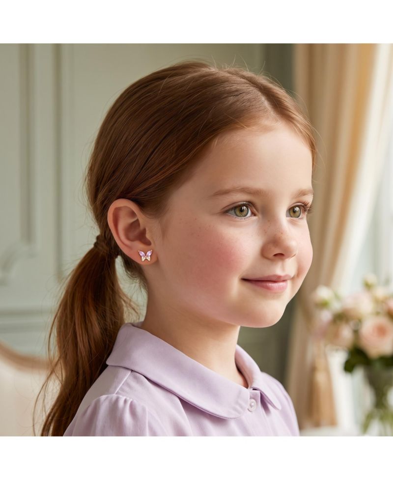 Dainty 14k Gold Plated Soft Pink CZ Butterfly Stud Earrings