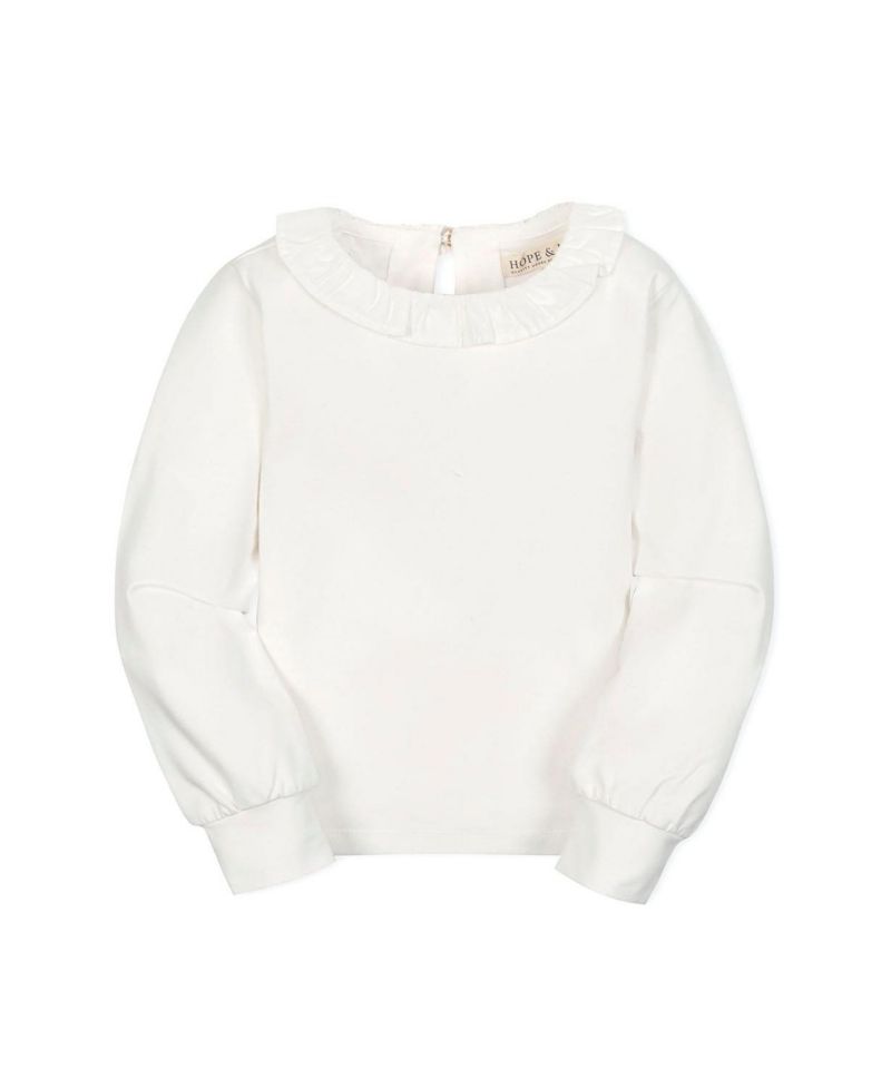 Hope and Henry Little and Big Girls' Organic Long Sleeve Ruffle Collar Knit Top