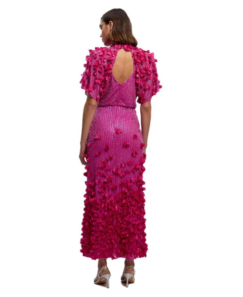 Women's Crystal Applique Angel Sleeve Maxi Dress