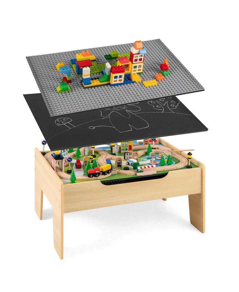 Boys All-in-One Activity Table with Reversible Blackboard & Map Tabletop