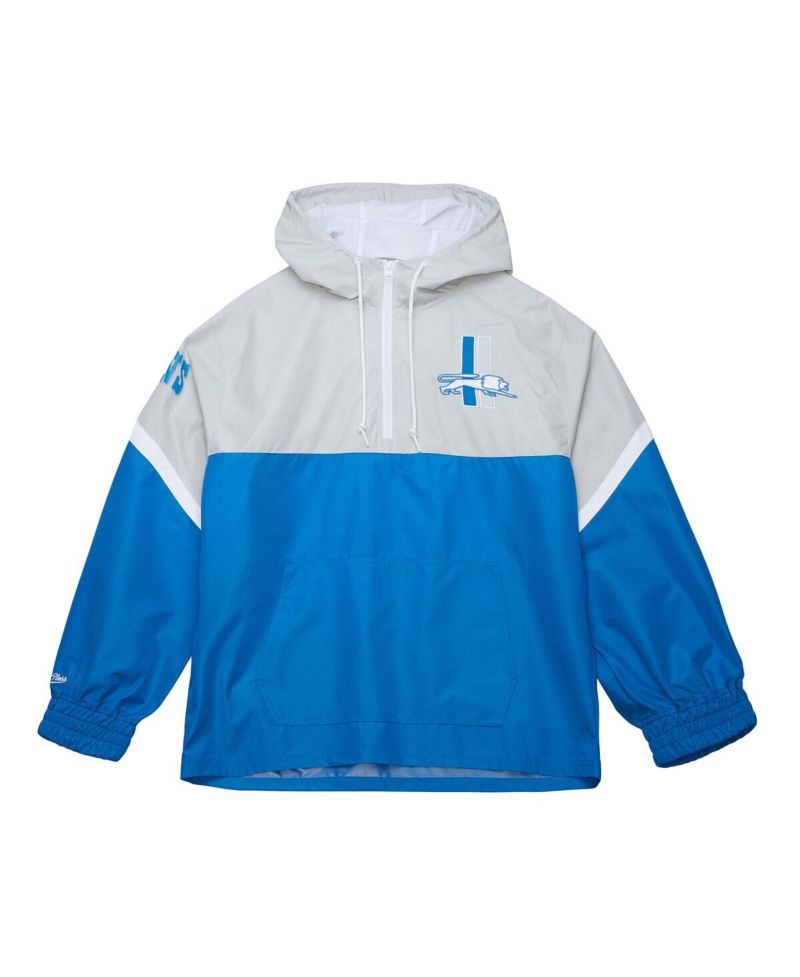 Men's Silver/Blue Detroit Lions Tie Breaker Vintage Logo Lightweight Anorak Half-Zip Windbreaker Jacket