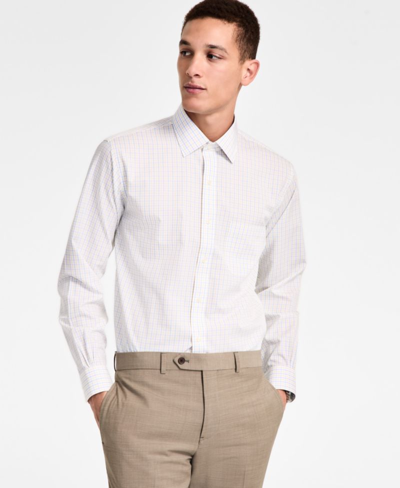 Men's Regular-Fit Non-Iron Spread Collar Tattersall Broadcloth Dress Shirt