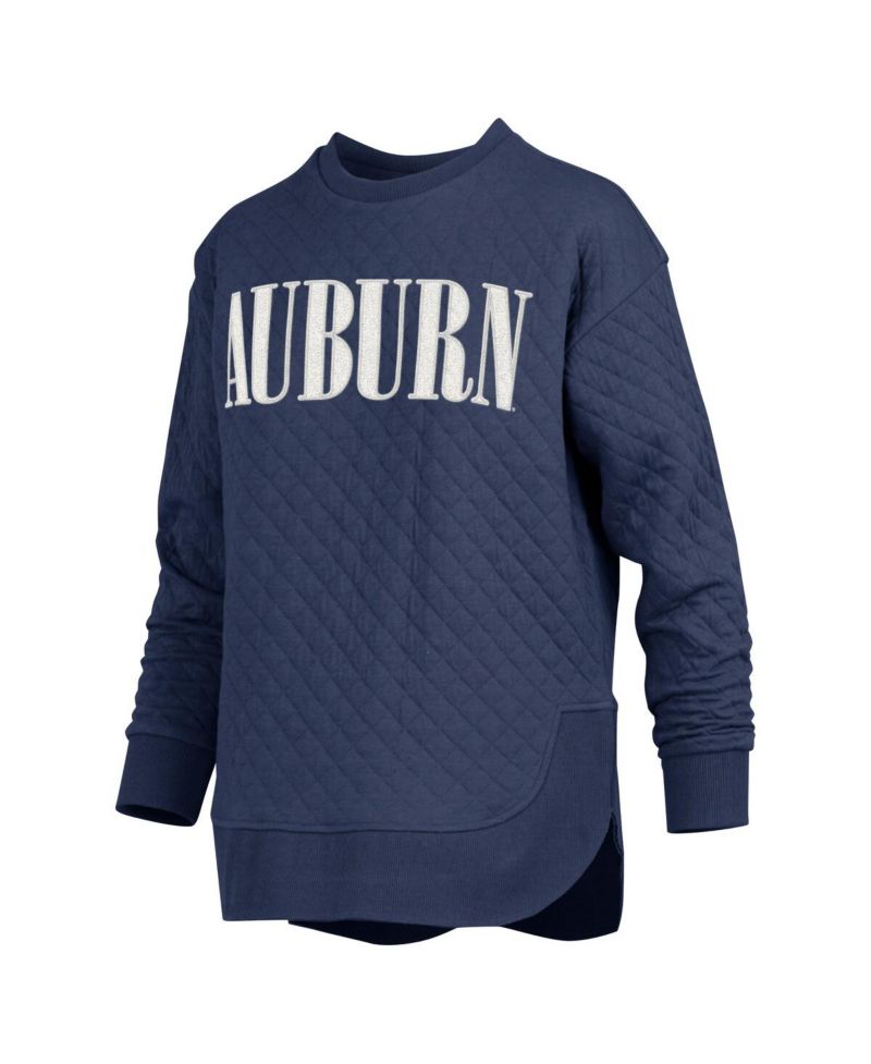 Women's Navy Auburn Tigers Quilted Long Sleeve Pullover Sweatshirt
