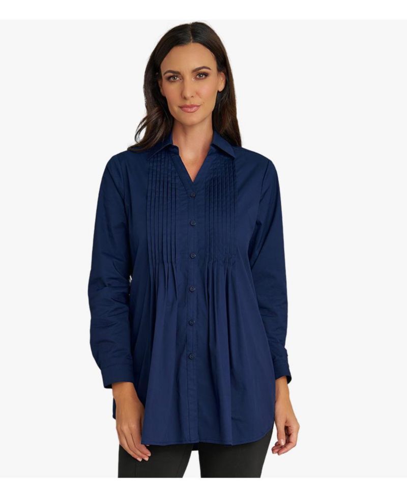 Women's Long Sleeve Cotton Poplin Pintuck Tunic