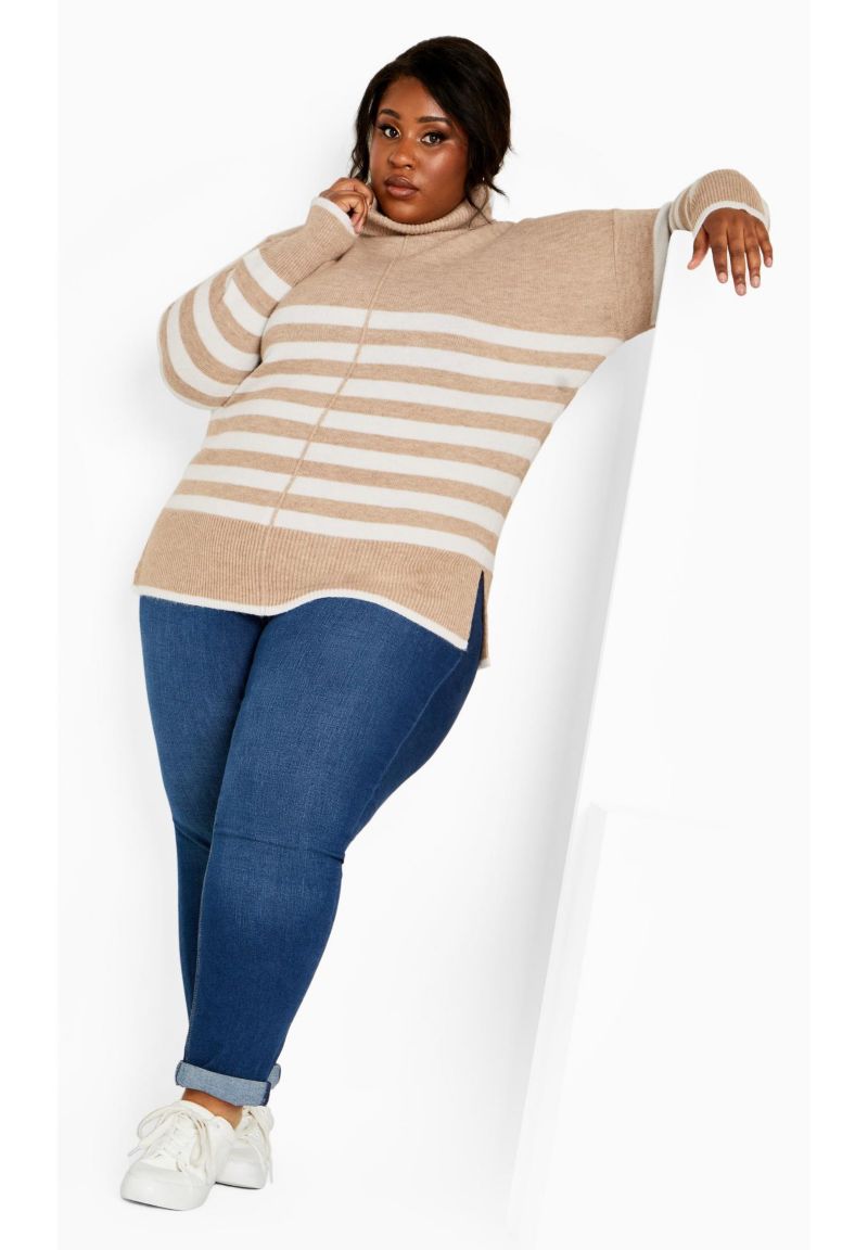 Women's Livvy Roll Neck Stripe Sweater