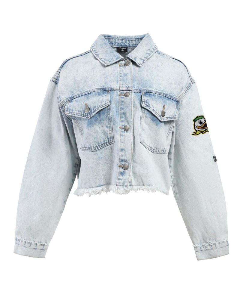 Women's Denim Oregon Ducks Light Wash Cropped Button-Up Jean Jacket