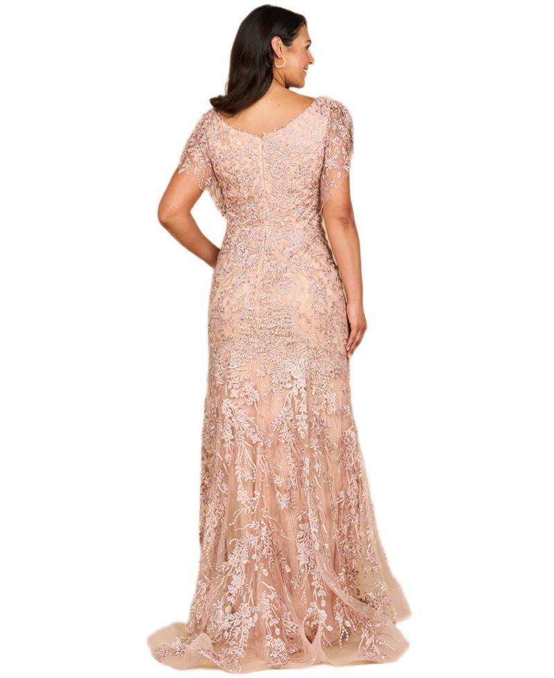 Women's Cap Sleeve Mermaid V-neck Gown
