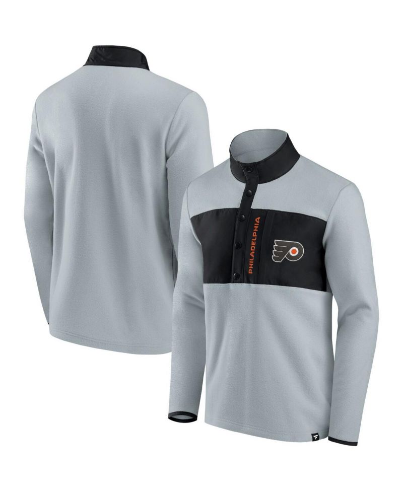 Men's Gray, Black Philadelphia Flyers Omni Polar Fleece Quarter-Snap Jacket