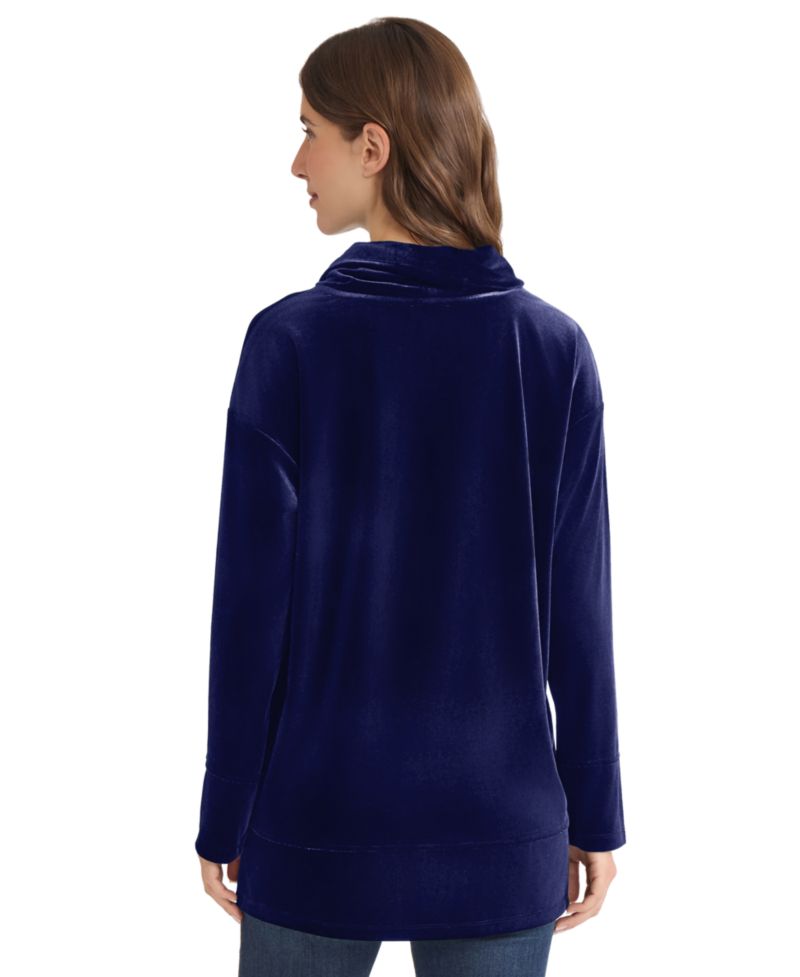 Women's Cowl Neck Velour Side Slit Sweater