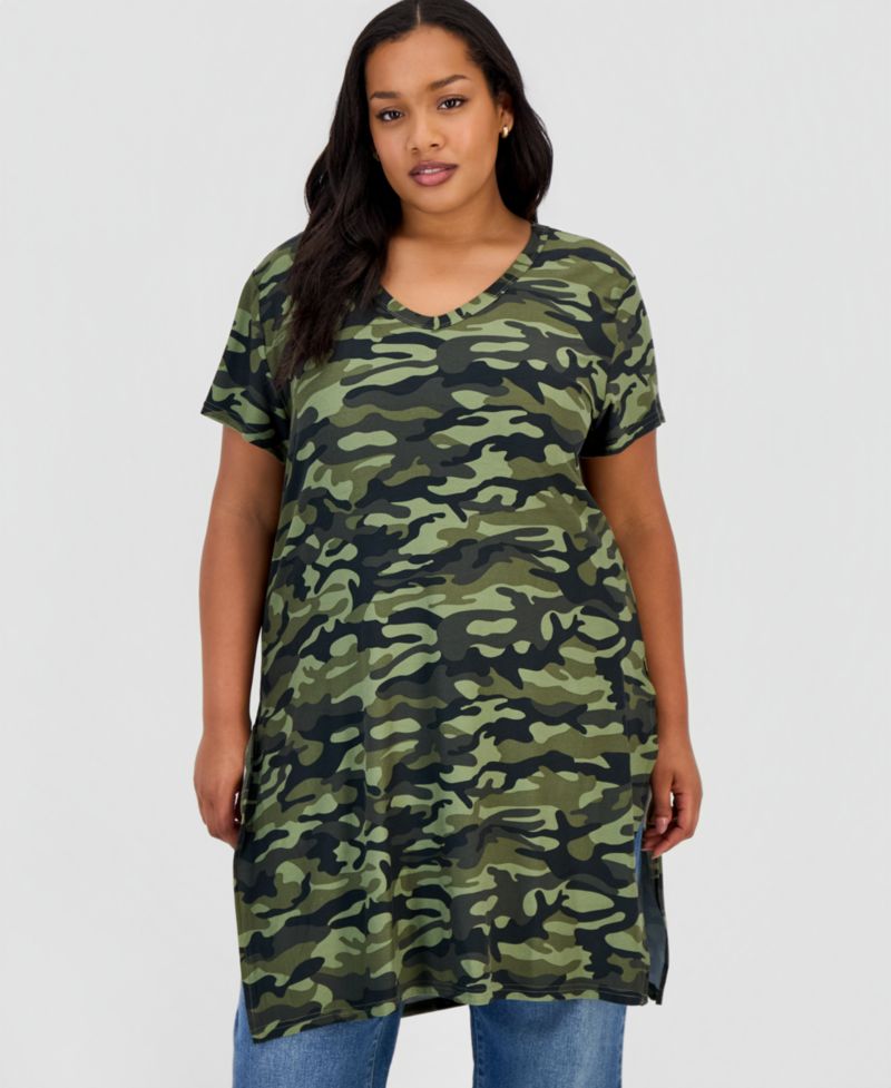 Trendy Plus Size Printed V-Neck Tunic