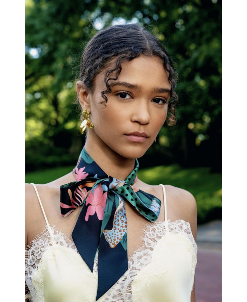 Silk Skinny Scarf Night Jungle Gathering