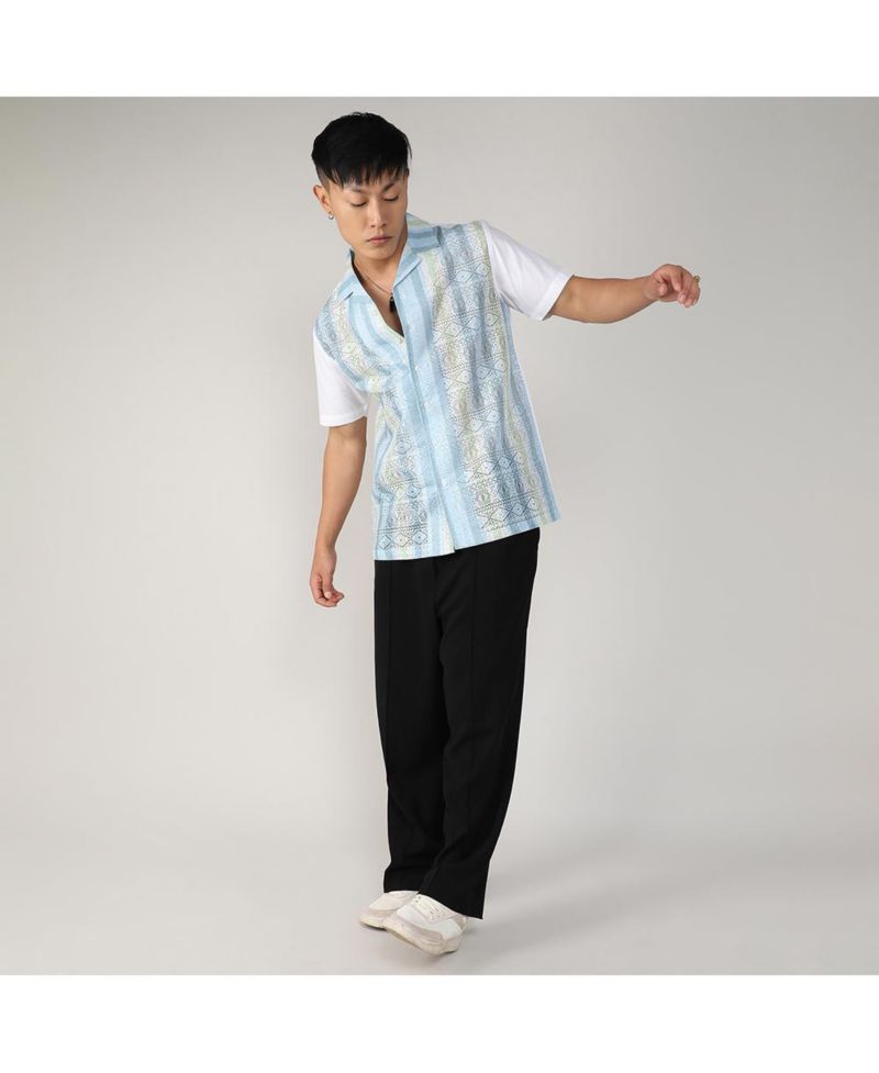 Men's Light Blue & Pale Yellow Fish Eye Ethnic Shirt