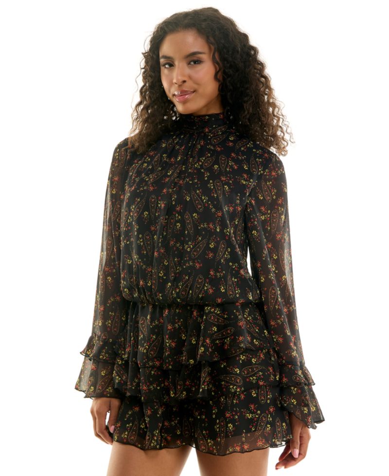 Juniors' Mock-Neck Mini Dress