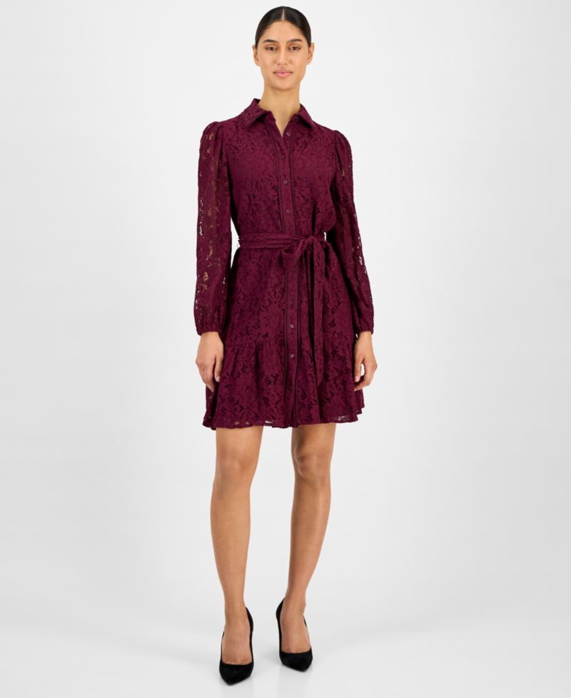 Women's Lace Tie-Waist Tiered Shirtdress