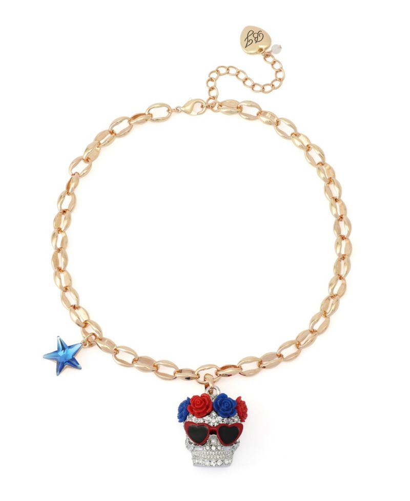 Faux Stone Americana Skull Pendant Necklace