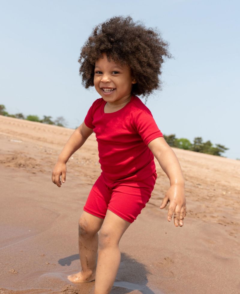 Kids Matching Family Two Piece Cotton Short Sleeve Shirt and Shorts Solid Color Pajamas 6-14