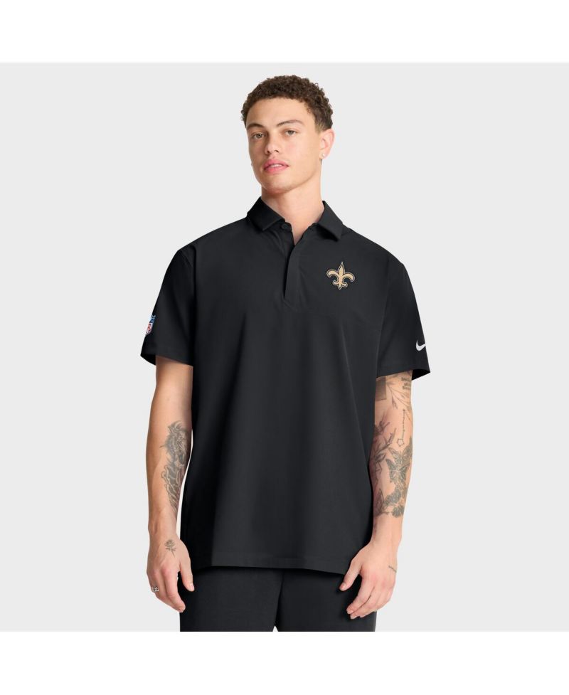 Men's Black New Orleans Saints Sideline City Pride Woven Performance Polo Shirt