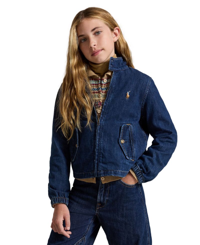 Girls' 7-16 Indigo Mock Neck Denim Jacket