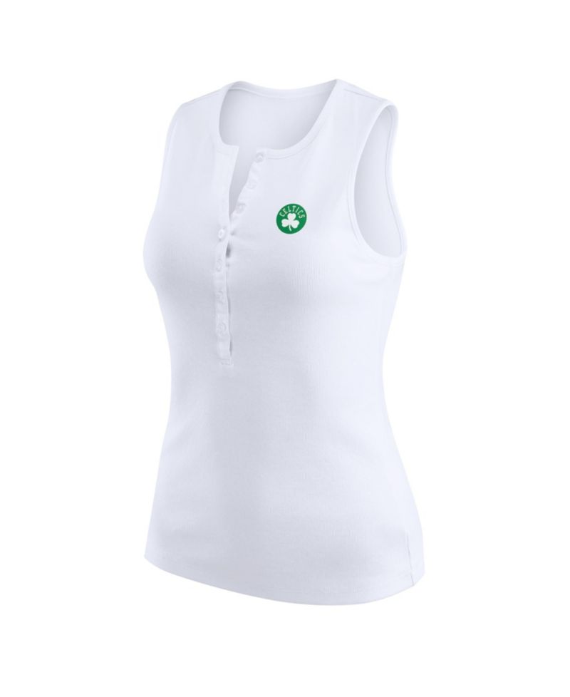 Women's White Boston Celtics Rib-Knit Henley Tank Top