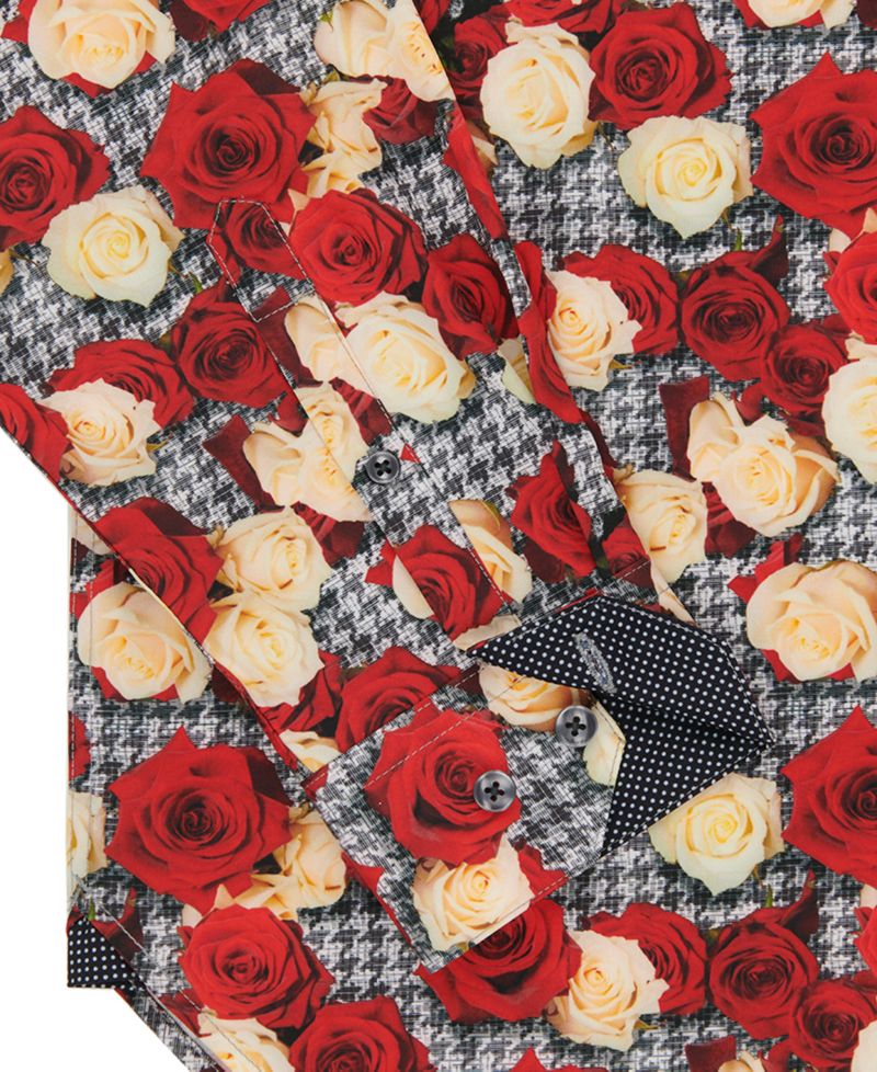 Men's Slim Fit Non-Iron Floral-Print Performance Stretch Dress Shirt