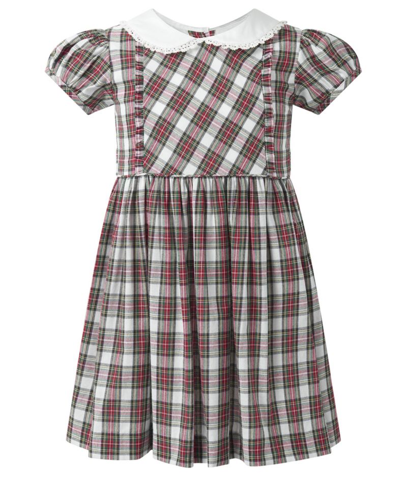 Girls' 2-10 Ivory Tartan Frill Front Dress