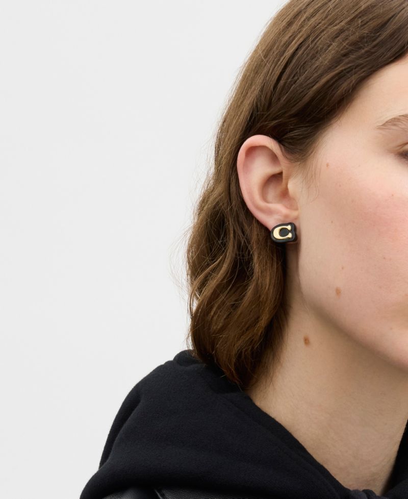 Black Signature C Resin Stud Earrings