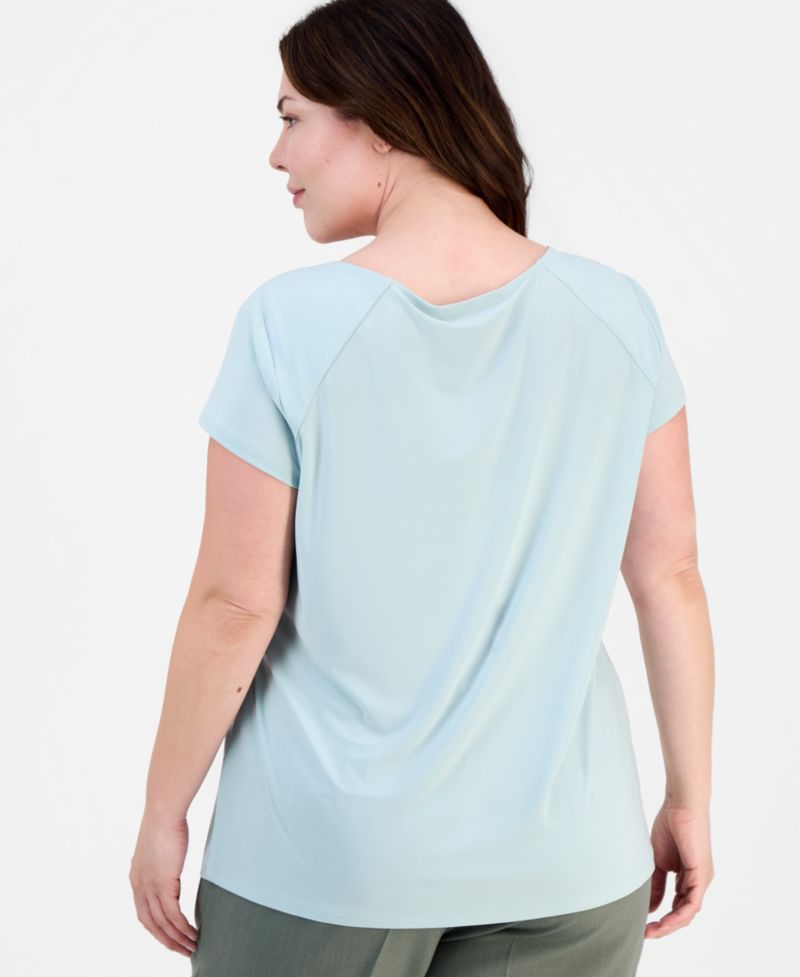 Plus Size Cowlneck Cap-Sleeve Top