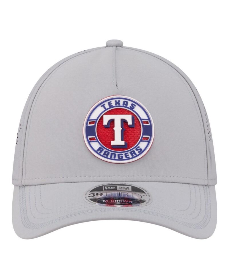 Men's Gray Texas Rangers Patch 39THIRTY A-Frame M-Crown Perforated Flex Hat