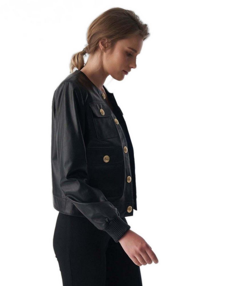 Women's Beatrice Collarless Leather Jacket