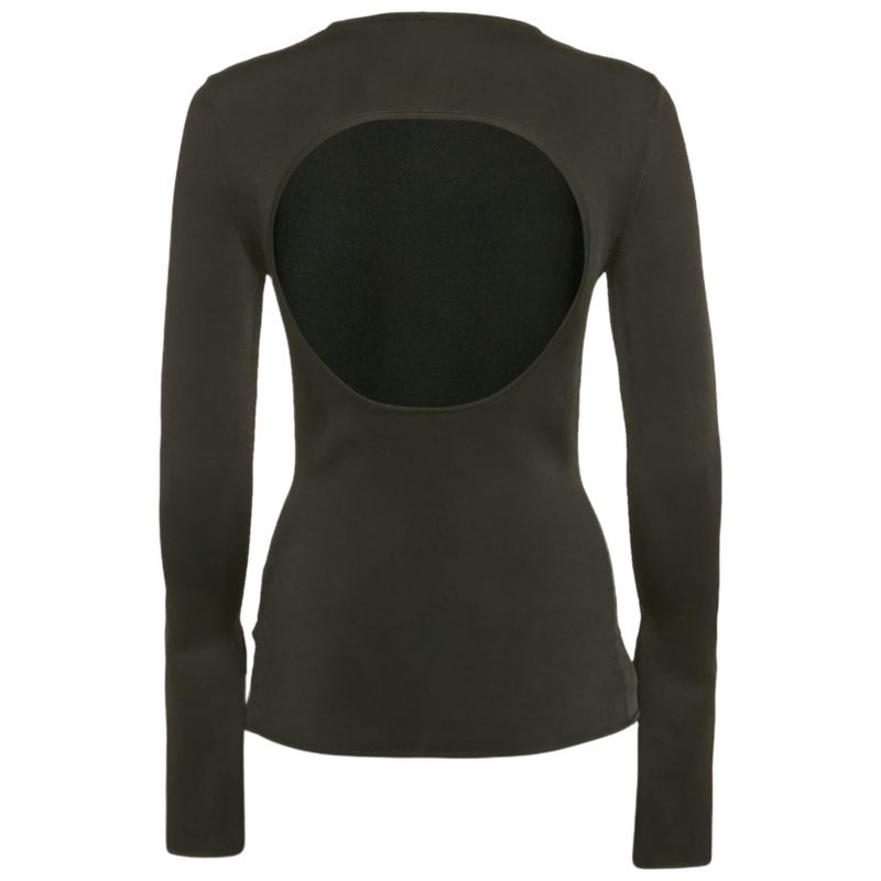 Women's Black Rib Knit Back Open Fitted Top