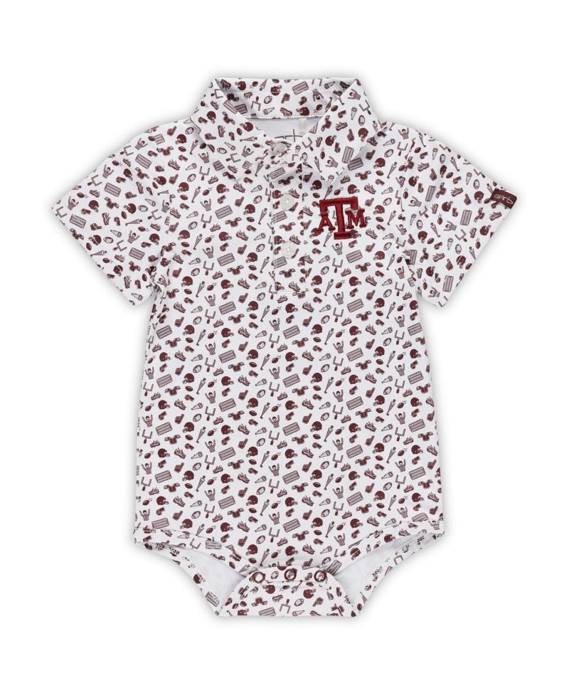 Baby Boys and Girls Maroon Texas A&M Aggies Tom Allover Print Performance Polo Bodysuit