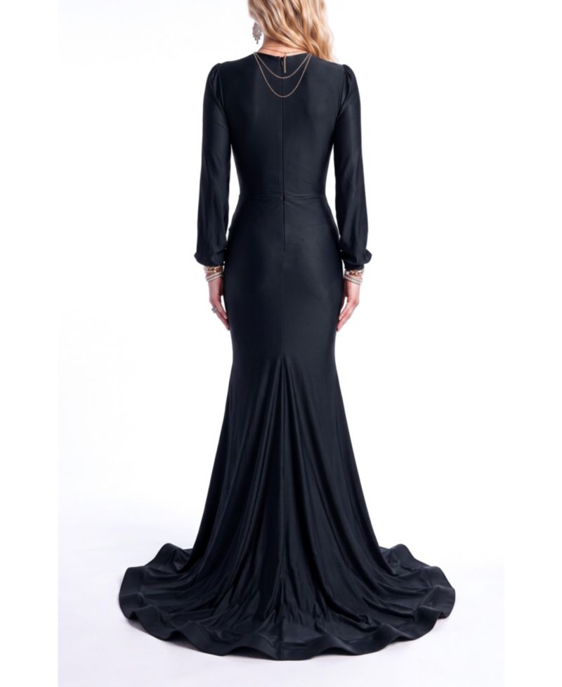 Women's Plunging V-Neck Long-Sleeve Mermaid Gown