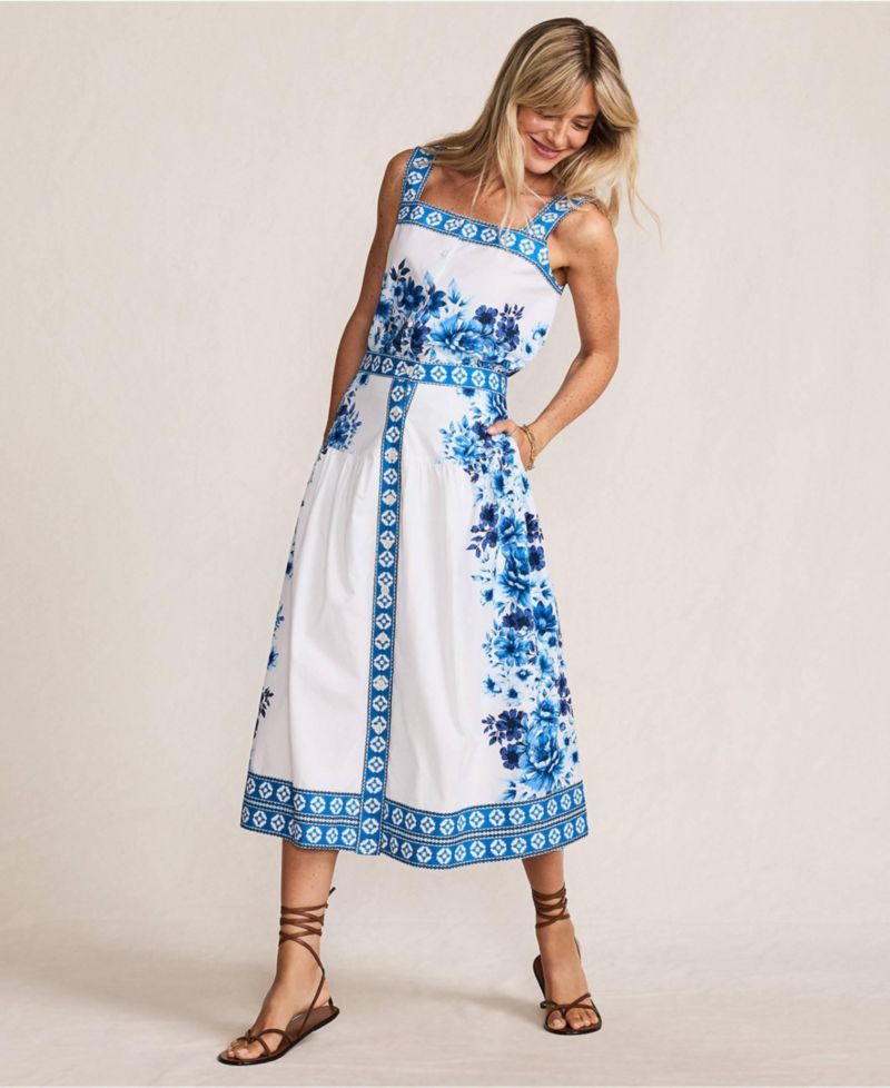 Women's Poplin Border Print Midi Skirt - Set Bottom