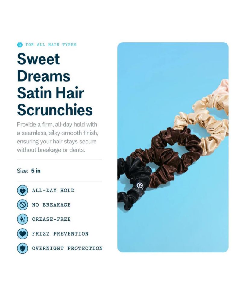 Medium Satin Scrunchies - Soft, No-Breakage Scrunchies - Perfect for Medium Hair and Bedtime Wear - 4 Pack