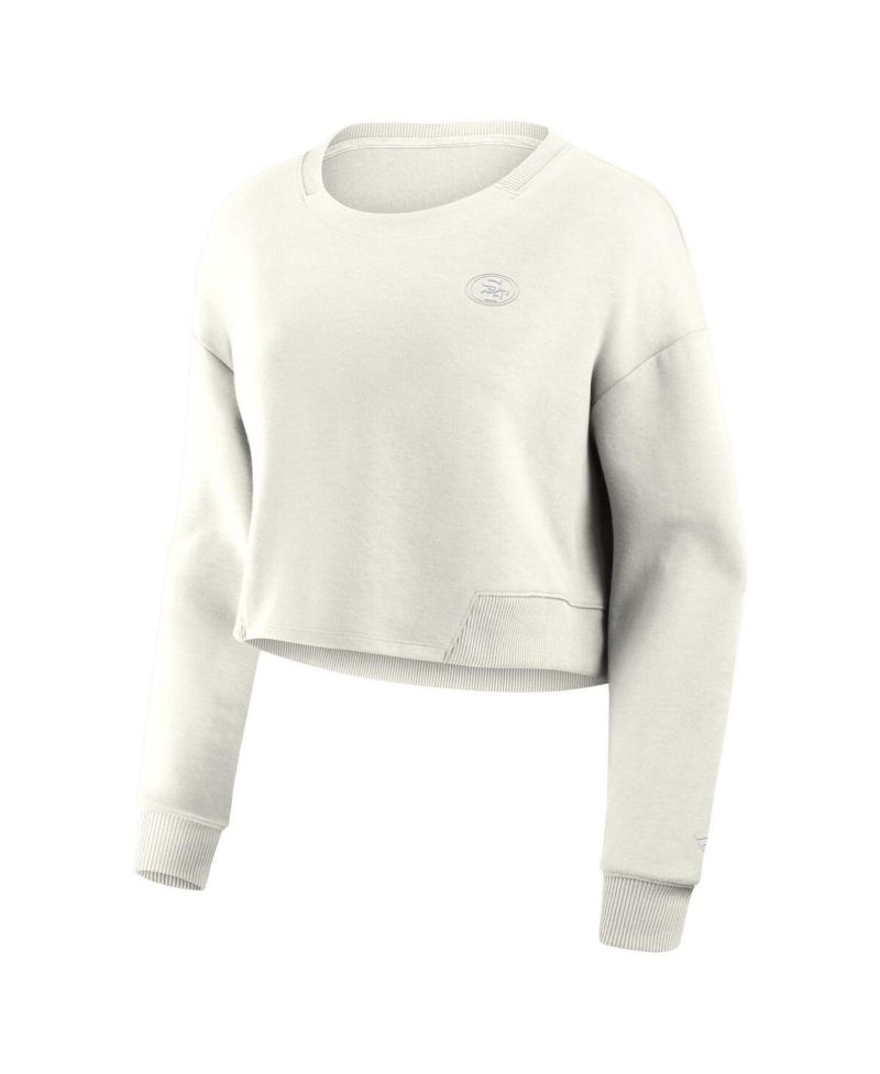 Women's Cream San Francisco 49ers Studio Tri-Blend Cropped Pullover Sweatshirt