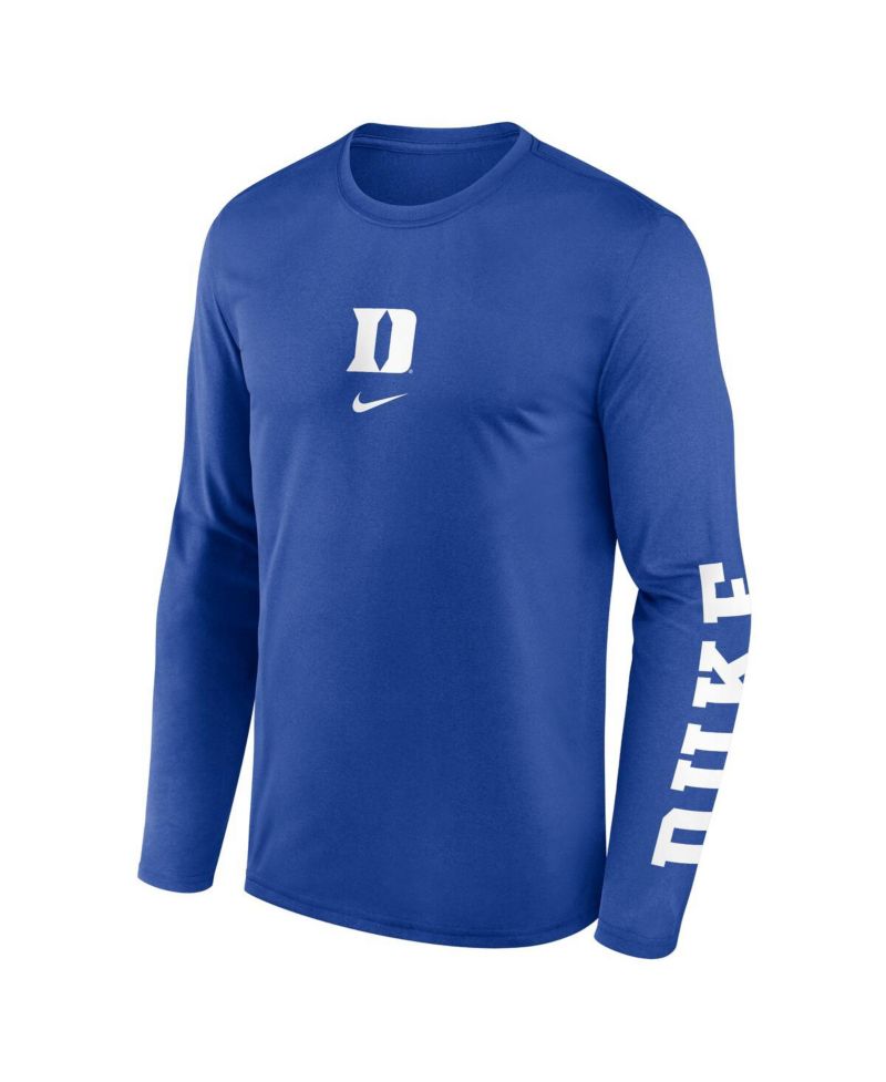 Men's Royal Duke Blue Devils Prime TimeCenter Lockup Two-Hit Legend Long Sleeve T-Shirt