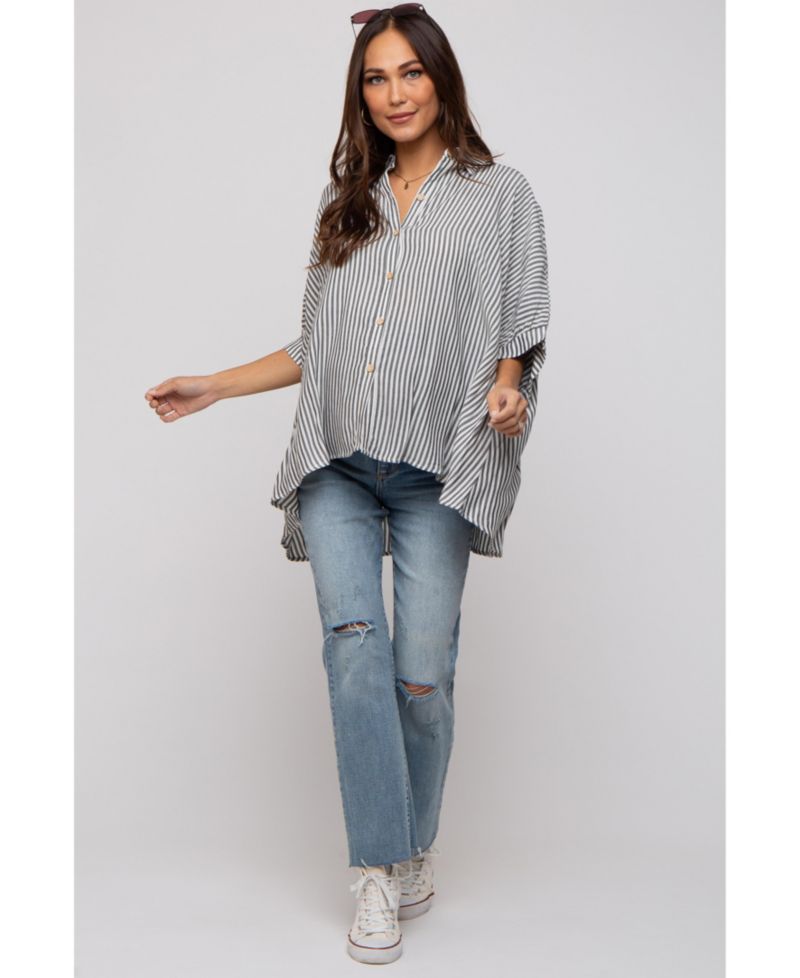 Women's Striped Button Up Dolman Top