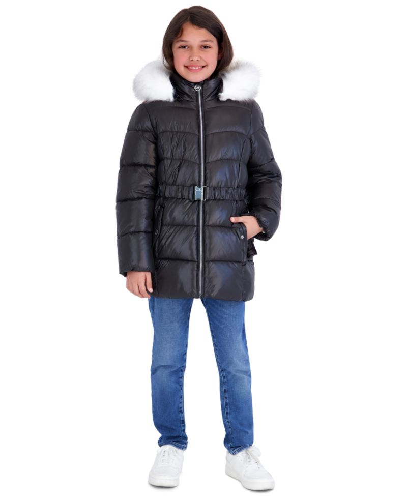 Toddler Girls' 2T-5T Belted Stadium Length MK Logo Long-Sleeve Jacket