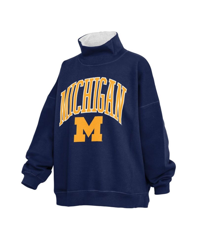 Women's Navy Michigan Wolverines Oversized Mock Neck Sweatshirt