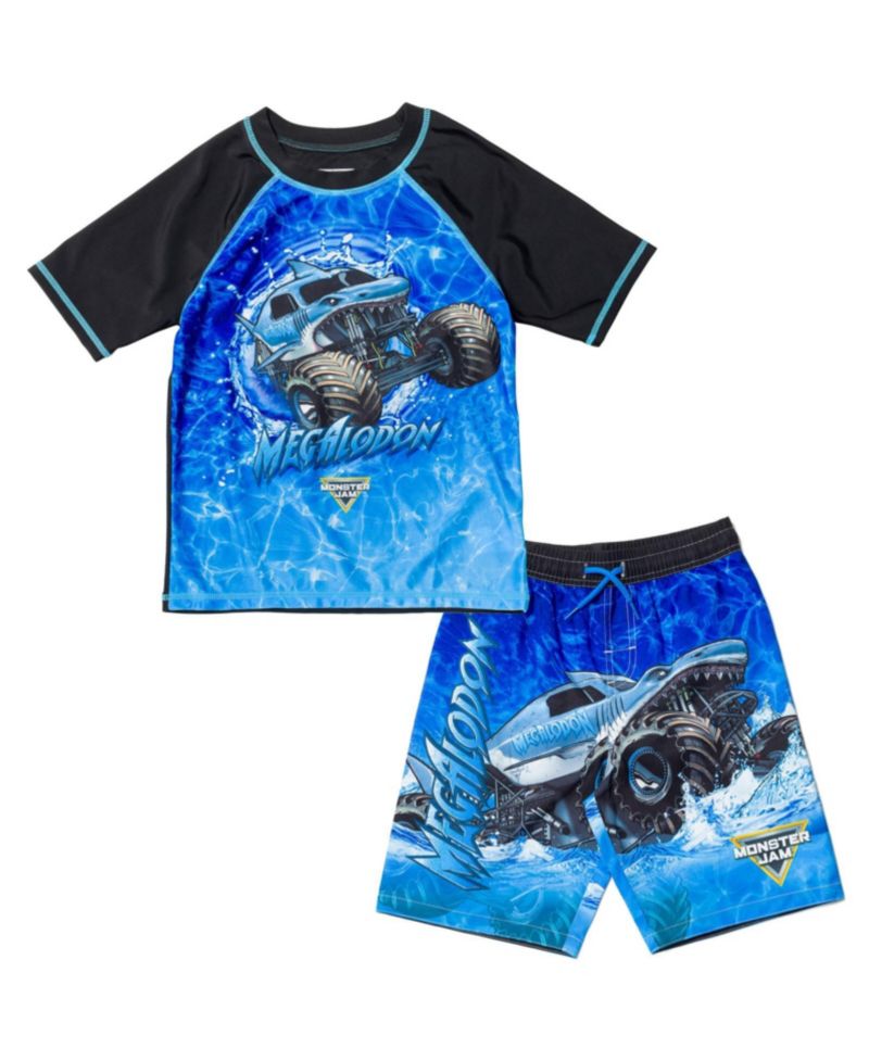 Boys Pullover Rash Guard and Swim Trunks Outfit Set