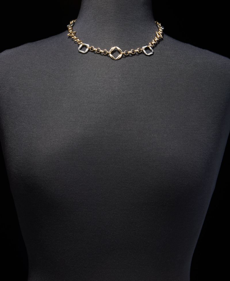 Puffy Geometric Link Collar Necklace, 16" + 3" extender