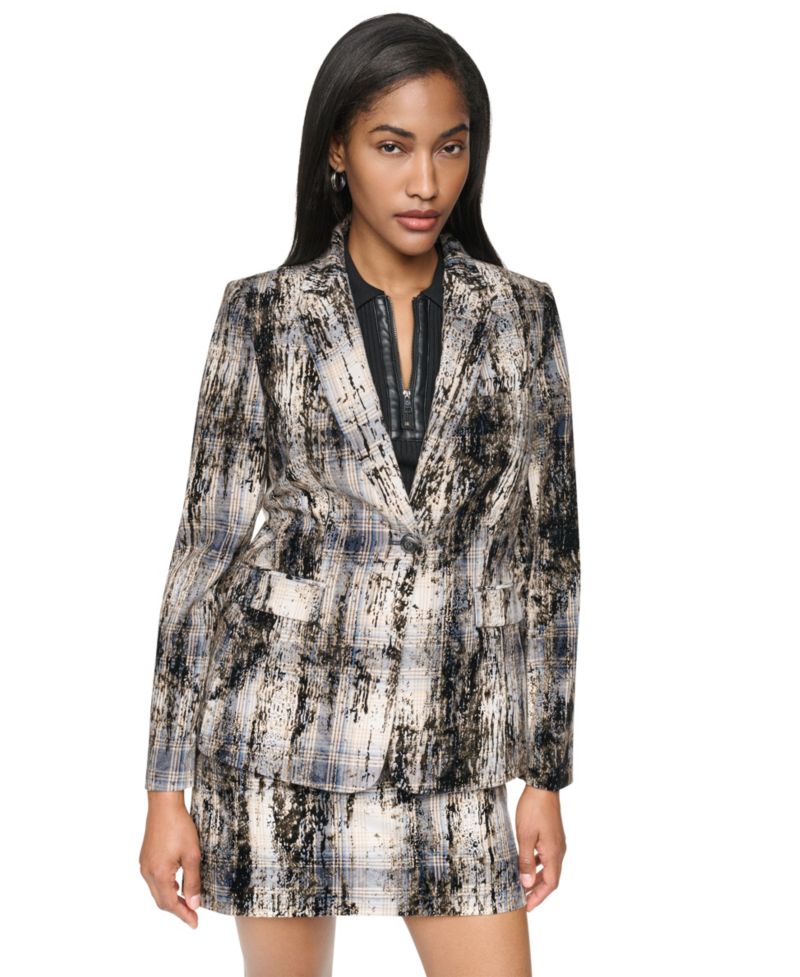 Women's Distressed City Plaid Blazer
