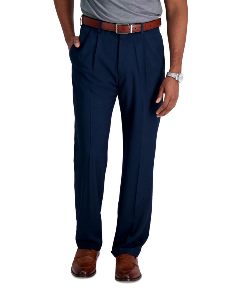 Men's Premium Comfort Stretch Classic-Fit Solid Pleated Dress Pants