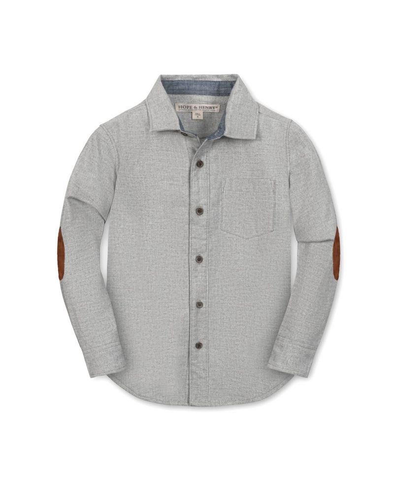 Boys Hope and Henry Organic Long Sleeve Flannel Button Down Shirt with Elbow Patches